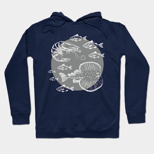 Sea Fishes - Hand Drawn - Grey Hoodie by SoftFigurine